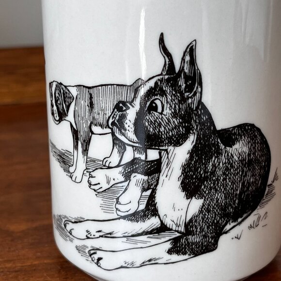 Vintage The Cache Boxer Mug Boxing Puppies Dog Coffee Cup 10 oz Cream Black HTF - Picture 6 of 11